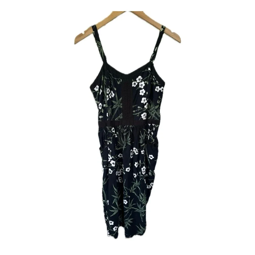 Bamboo Forest Girls Hawaiian Floral Spaghetti Strap Smock Midi Dress Pockets L
